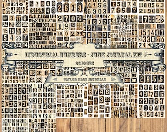 Industrial Numbers, Junk journal Kit, Set 1-26 Pages, Junk Journal Kit, Digital Junk Journal Digital Kit, Collage Paper, Steampunk,Grungy