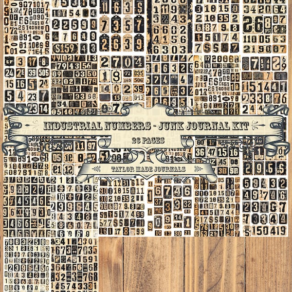 Industrial Numbers, Junk journal Kit -26 Pages, Junk Journal Kit,Digital ,Junk Journal Digital Kit,Collage Paper, Steampunk,Grungy Steampunk