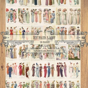 My Fair Lady - Ladies Fashion Plates, - 19 Page, Printable Junk Journal Kit, Digital Kit, Junk journal Printable, Junk Journal Kit