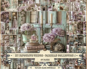 My Favourite Things Parisian Collection, Journal Pages - 47 Page, digital kit, Journal Ephemera, Junk Journal Kit, Shabby Chic Digital Kit