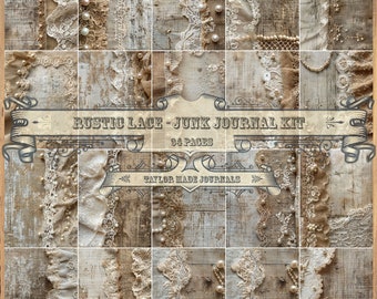 Rustic Lace Papers, 34 Full Size Pages, Digital, Junk Journal Kit, Collage Papers,Shabby Chic Lace Digital Kit ,Shabby Chic Digital kit