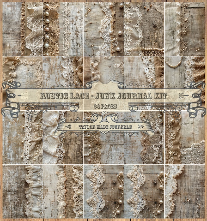 Rustic Lace Papers, 34 Full Size Pages, Digital, Junk Journal Kit ...