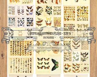 Butterflies , SET 2 -13 Page, Digital, Junk Journal Kit, Printable Butterflies, Butterflies Ephemera, Butterflies