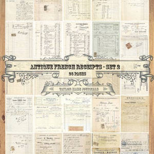 Recibos franceses, Diario basura imprimible, SET 2-26 página, Efímera francesa, Recibos de membrete, Kit digital francés, Documentos franceses, Documentos franceses