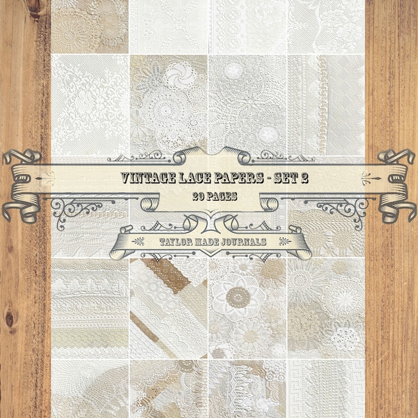 Lace Papers, Set 2 -20 Page, Digital, Junk Journal Kit, Shabby Chic Printable, Lace Digital Kit, Shabby Chic