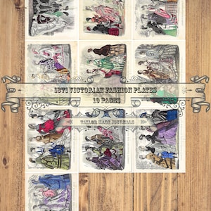 1871 Victorian Ladies Fashion Plates -13 Page, Junk Journal Kit, Godey&#39;s Lady&#39;s Magazine Printable, Peterson&#39;s Magazine Printable