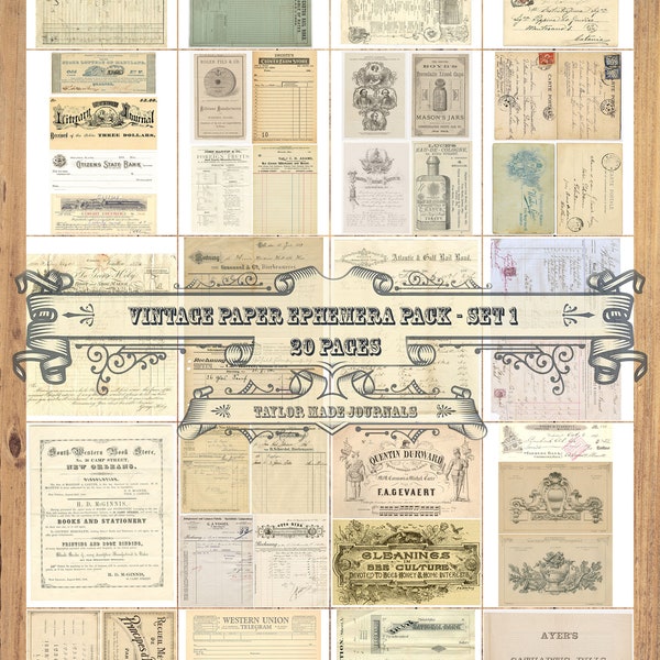 Vintage Paper Ephemera , SET 1 -20 Page, Junk Journal Kit, Digital Junk Journal Kit, Collage Paper, Digital Kit, Junk Journal Ephemera