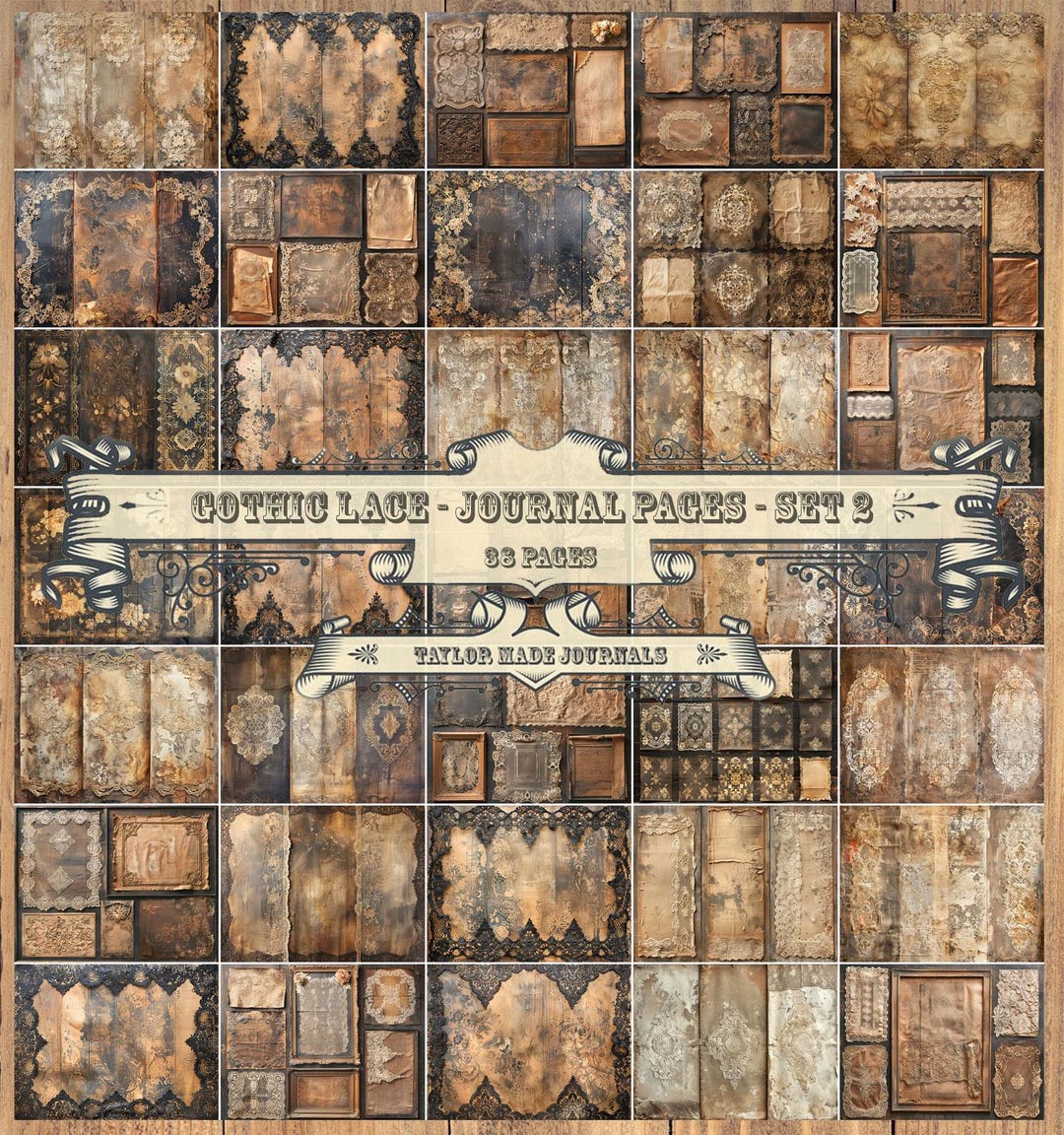 Gothic Lace, Set 2 -38 Full Size Pages, Grungy Lace Digital, Junk ...