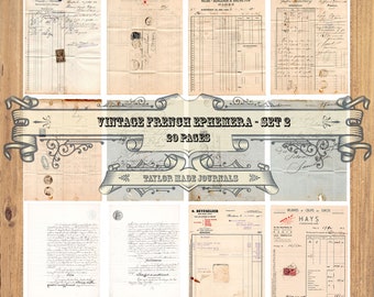 French Ephemera, Junk Journal Kit, SET 2 -21 Page, French Ephemera, French Documents, French Printable, French Digital Kit