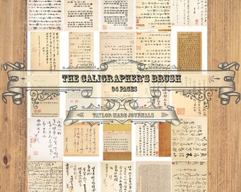 The Calligrapher's Brush, Chinese/Japanese - 34 Pages , Junk Journal Kit, Chinese Book Pages, Japanese Book Pages