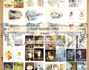 Fairy Garden, SET 1-16 Page, Junk Journal Kit, Fairies,Flower Fairies Junk Journal Kit,Flower Fairies Digital Kit,Printable Fairies Ephemera
