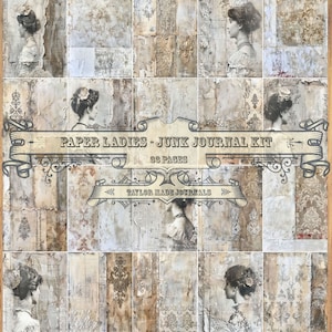 Paper Ladies -33 Seiten (ganze Seiten), 8,5x11 Druckgröße, Junk Journal Kit, Shabby Chic Printable, Tall & Slim Journal Seiten, digital, Scrapbook Papier