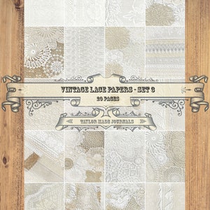 Papeles de encaje, SET 3-20 páginas, Digital, Kit de diario basura, Kit de diario Boho, Kit digital de encaje Shabby Chic, Kit digital Shabby Chic, Kit Boho