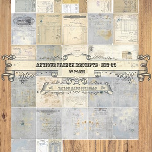 Franse ontvangstbewijzen, Junk Journal Kit, Set 3 -26 pagina's, Franse Ephemera, Briefhoofdbewijzen, Franse digitale Kit, Franse documenten, Franse papieren