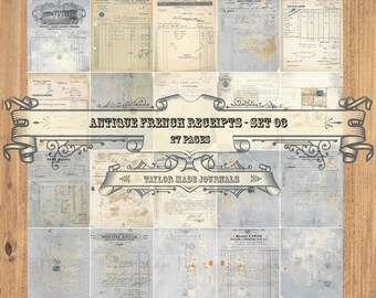 French Receipts, Junk Journal Kit, Set 3 -26 page, French Ephemera,Letterhead Receipts,French Digital Kit,French Documents, French Papers