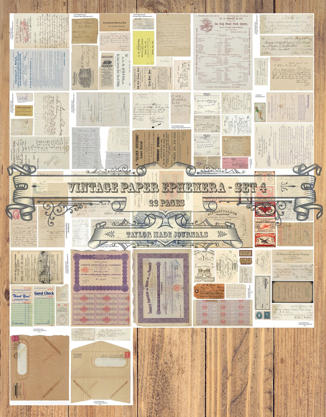 Vintage Paper Ephemera, SET 4 - 22 Page, Digital Junk Journal Kit ...