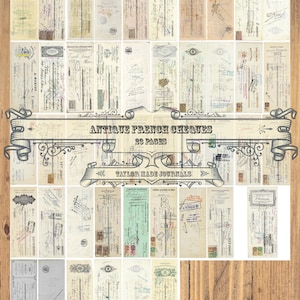 Assegni francesi, Kit diario spazzatura -23 pagine, 2 assegni per pagina, francese stampabile, kit digitale francese, assegni francesi, effimera francese