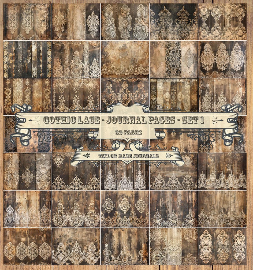 Gothic Lace, Set 1 -39 Full Size Pages, Grungy Lace Digital, Junk ...