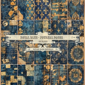 Royal Blue, Blue en Gold Papers, Junk Journal Kit -46 pagina's, digitale downloadkit, Junk Journal digitale kit, digitale kit, collagepapier