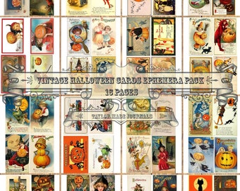 Halloween Cards - 16 Page, 72 Images, Junk Journal Kit, Halloween Junk Journal kit, Halloween Ephemera, Halloween Digital