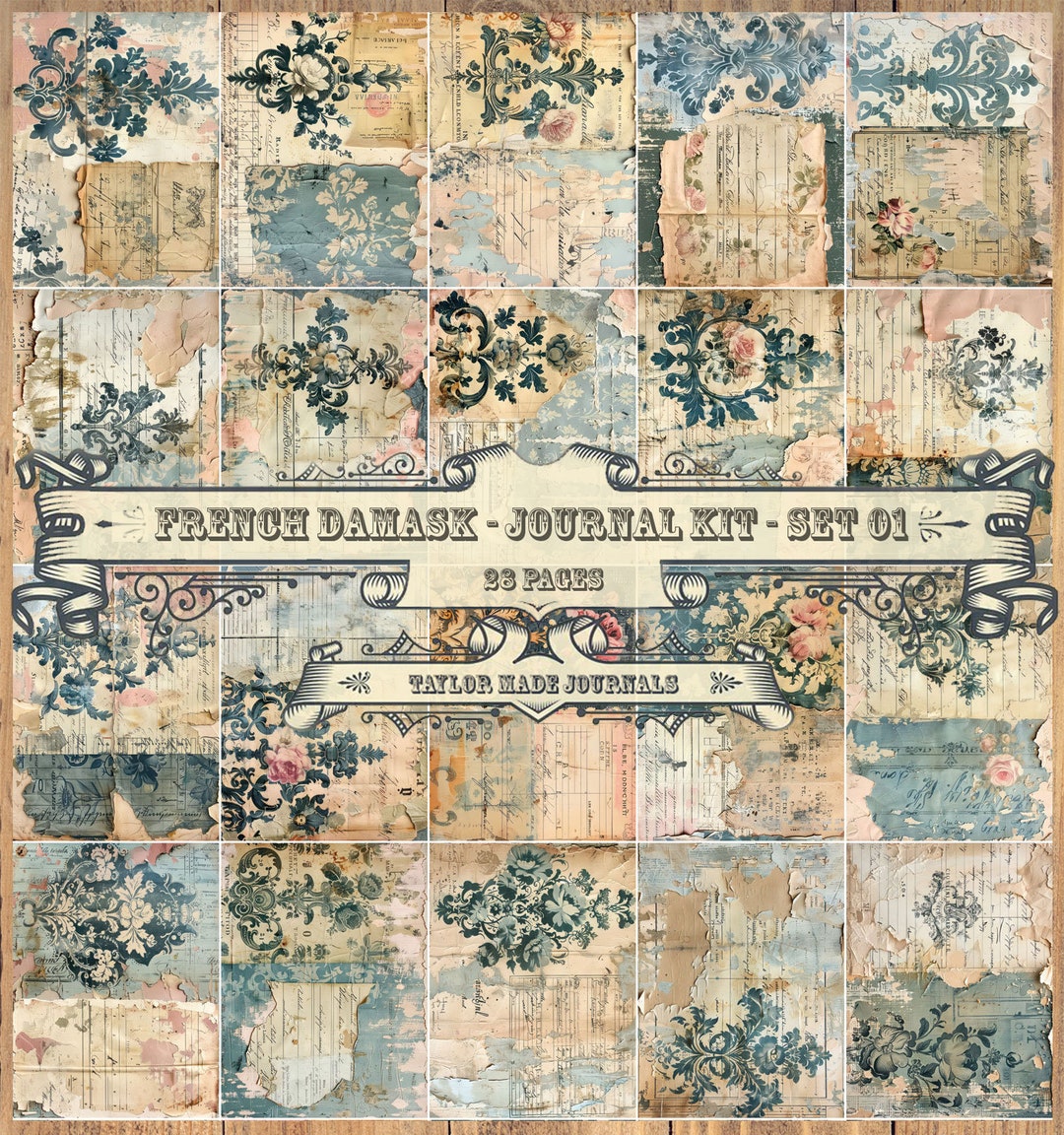 French Damask, Junk Journal Kit - 28 Page, Digital Kit, Botanical Junk ...