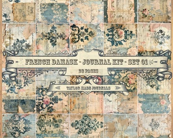 French Damask, Junk Journal Kit - 28 Page, digital kit, Botanical Junk Journal Kit, Nature Journal Kit, Spring Digital Kit, Collage