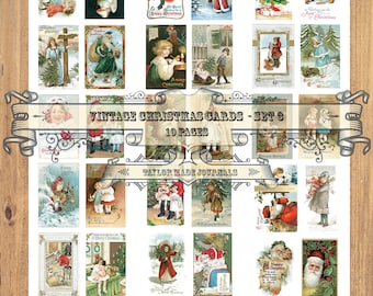 Vintage Christmas Cards, SET 3 - 40 Cards, 10 pages, Printable Christmas Journal Kit, Christmas Junk Journal Kit