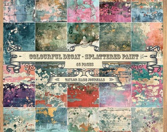 Kleurrijk verval - verfspatten, Junk Journal Kit - 45 pagina's, digitale downloadkit, digitale kit Junk Journal, digitale kit, grungy digitale kit