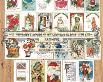 Vintage Christmas Cards, SET 1-40 Images, Digital Download, Christmas Junk Journal Kit ,Christmas Digital Kit