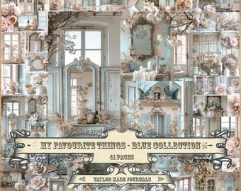 My Favourite Things Blue Collection, Journal Pages - 41 Page, digital kit, Journal Ephemera, Junk Journal Kit, Shabby Chic Digital Kit