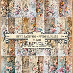 Versleten tapijt - 44 pagina's, grungy digitale kit, Junk Journal Kit, behangvoorbeelden, Shabby Chic digitale kit
