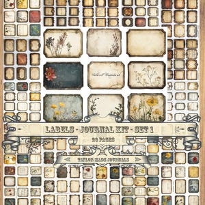 Étiquettes, kit de journal, jeu de 1 à 26 pages, kit numérique, étiquettes numériques, étiquettes imprimables, papier pour collage, steampunk, kit numérique grungy, kit de journal indésirable