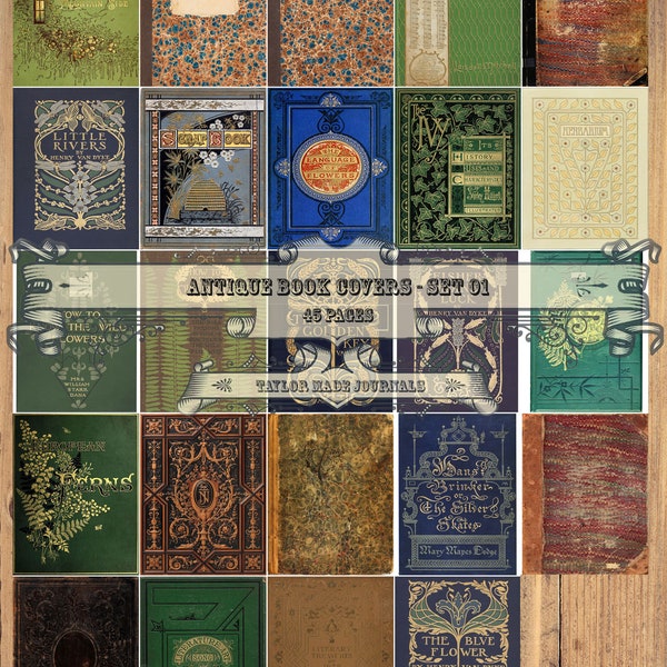 Antike Buchumschläge SET 1 - 42 Seiten, Digital, Junk Journal Kit, Collagenpapier, Digital Kit, Digital Download Kit