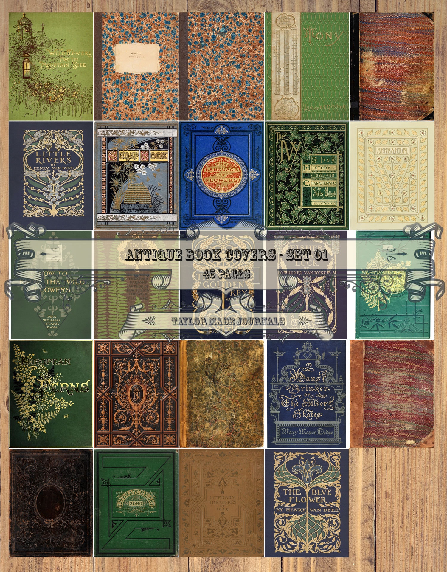 Set of Vintage Miniature Book Covers, Different Sizes, for