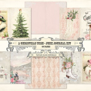 Ein Weihnachtswunsch, Junk Journal Kit - 35 Seite, digitales Junk Journal Kit, Weihnachten Digital Kit, rosa Weihnachten Journal Kit, digitaler Download