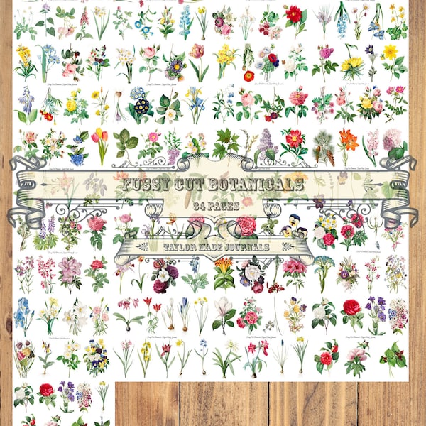 Fussy Cut Botanicals - 34 Pages, Fussy Cut Flowers, Botanical Junk Journal Kit, Nature Journal Kit, Botanical, Spring Digital Kit