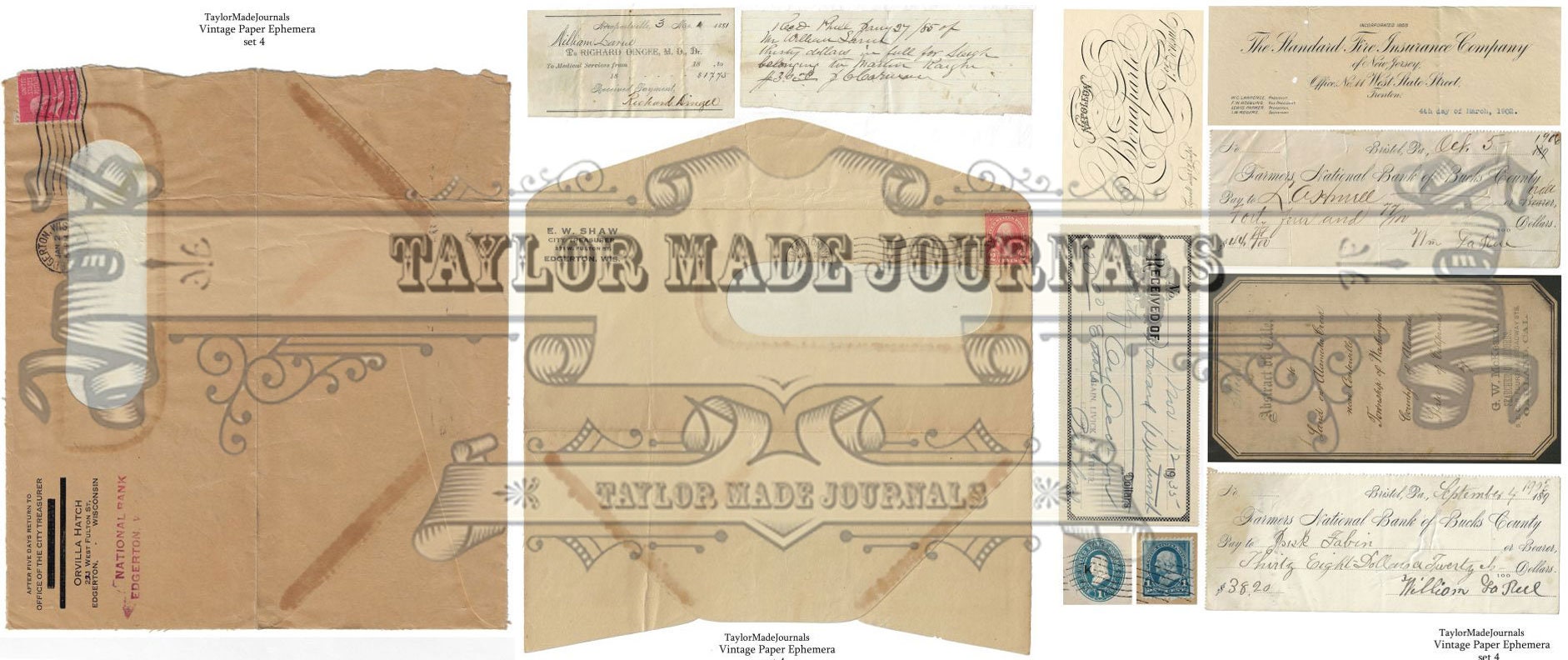Vintage Paper Ephemera, SET 4 - 22 Page, Digital Junk Journal Kit ...