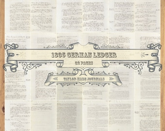 1835 German Ledger,Junk Journal Kit -32 page, Ledger Junk Journal Kit, Digital Kit, Printable Ledger, Vintage Ledger, Ephemera