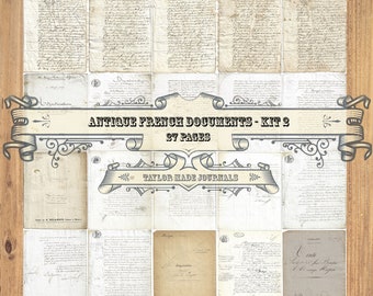 French Documents, Junk Journal Printable, SET 2 -27 page, French Printable, French Ephemera, French Digital Kit, French Junk Journal Kit