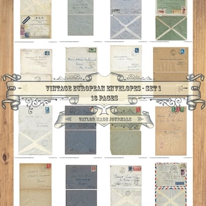 Sobres europeos, SET 1 -16 páginas, kit de diario basura, papel de collage, efímera imprimible, vintage, kit de efímera