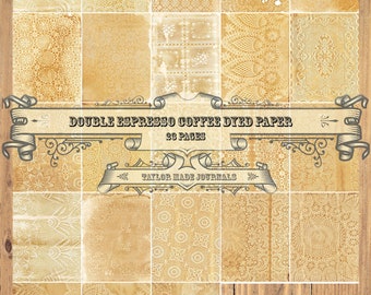 Double Espresso Coffee Dyed Paper - 23 Page, Junk Journal Kit, Coffee Dyed Papers, Coffee Dyed Printable, Digital