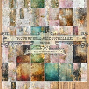 Ein Hauch von Gold, Grungy Papier, Junk Journal Kit -34 Seiten, Digital Download Kit, Junk Journal Digital Kit, Digitales Kit, Collagenpapier