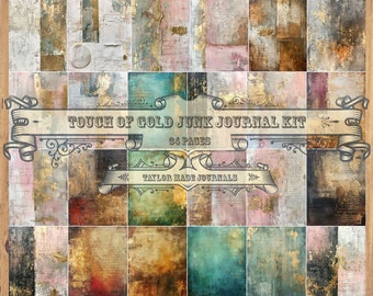 A Touch of Gold, Grungy Paper, Junk Journal Kit -34 Pages, Digital Download Kit, Junk Journal Digital Kit, Digital Kit, Collage Paper