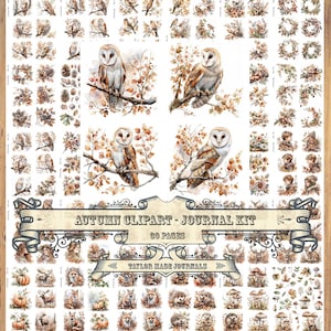 Autumn ClipArt, Digital Kit -30 Pages, Fussy Cut, Clipart, Junk Journal Kit, Botanical Fall Clipart, Botanical,Fall Digital Kit