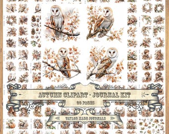 Autumn ClipArt, Digital Kit -30 Pages, Fussy Cut, Clipart, Junk Journal Kit, Botanical Fall Clipart, Botanical,Fall Digital Kit