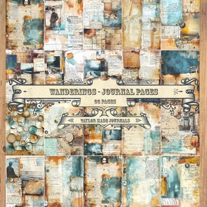 Wanderings, Grungy Junk Journal Papers, 33 Full Sized Page, Junk Journal Kit ,Grungy Digital Kit, Collage Paper, Steampunk