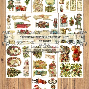 Victorian/German Christmas Scrap, SET 1-10 Page,Junk Journal Kit, Digital,Christmas Journal Kit, Christmas Clip Art,Christmas Die Cuts