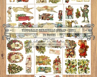 Victorian/German Christmas Scrap, SET 1-10 Page,Junk Journal Kit, Digital,Christmas Journal Kit, Christmas Clip Art,Christmas Die Cuts