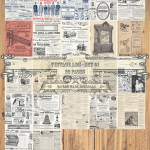 Vintage Ad&#39;s Ephemera,Junk Journal Printable SET 1-22 Page, Digital Junk Journal Kit, Collage Paper, Digital Kit,Junk Journal Ephemera Kit