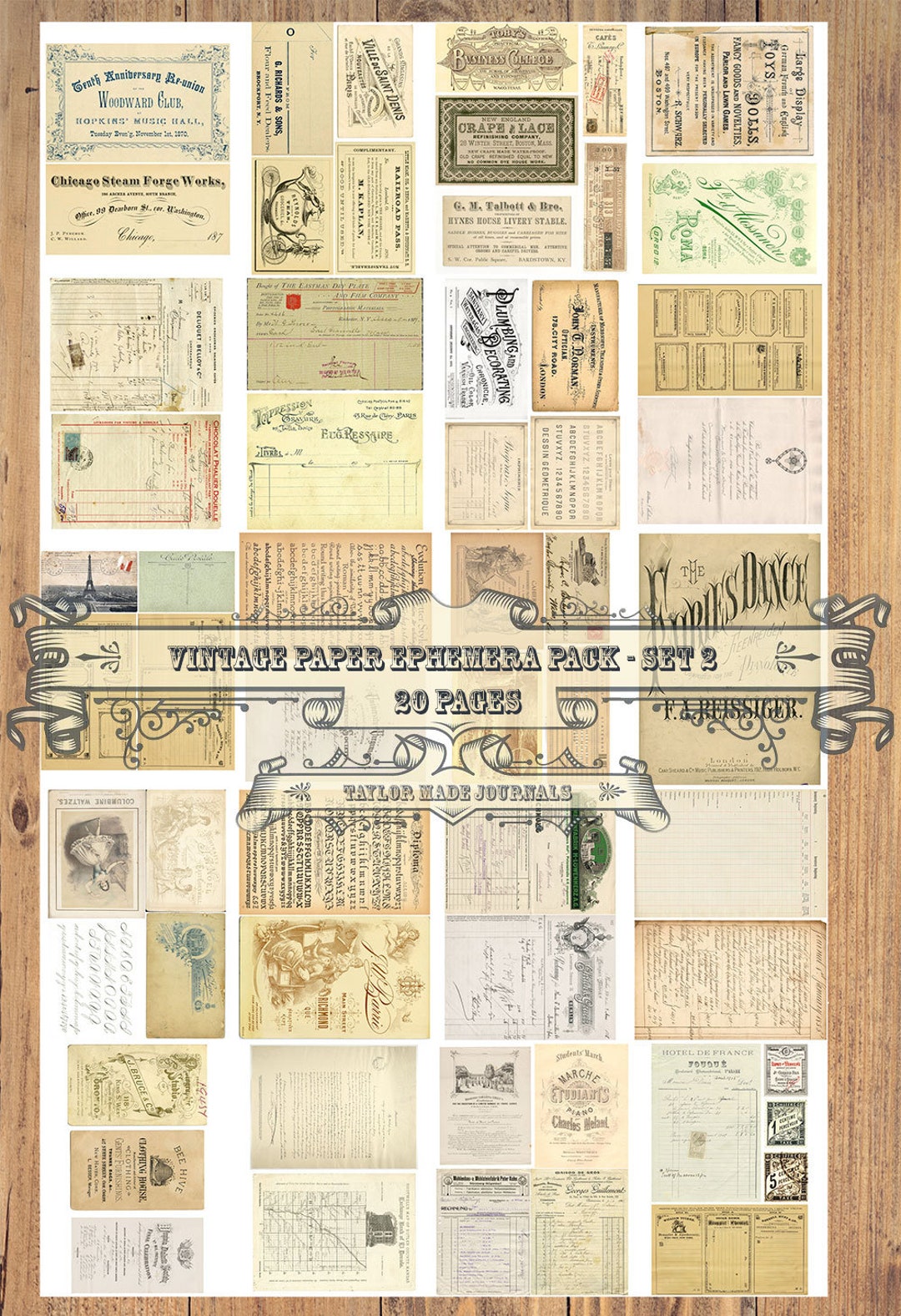 Vintage Paper Ephemera , SET 2 - 20 Page, Junk Journal Kit, Digital ...